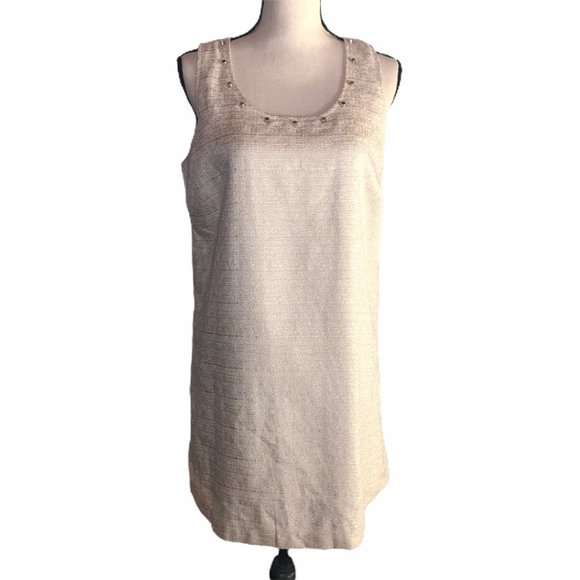 BLU PEPPER GOLD METALLIC TWEED STUDDED SHIFT DRESS - Picture 3 of 7